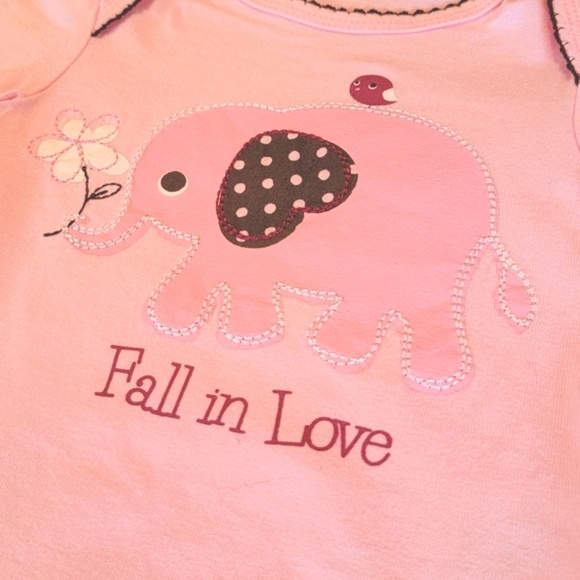MINIVILLE ♡ Pink|Brown FALL IN LOVE Elephant Bodysuit w/Polka Dot Mini Skirt 3M - Picture 6 of 15